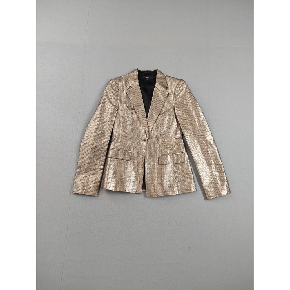 Boss Hugo Boss Women Blazer Jacket 4 Metallic Gold Button‎ Single Breasted Party